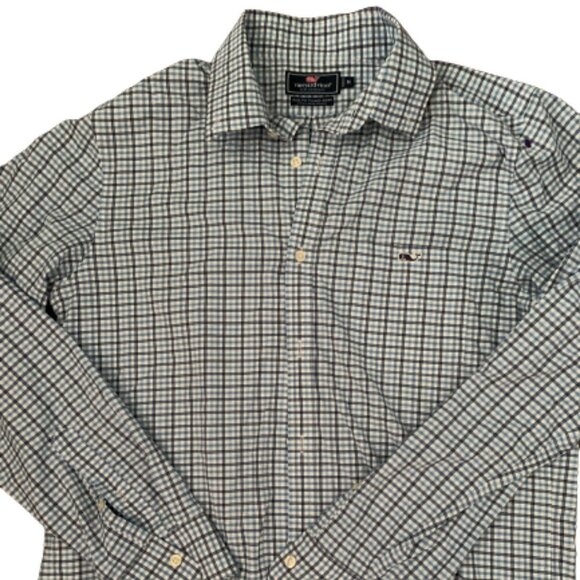 Vineyard Vines Men's Long Sleeve Cotton Blue White Checks Shirt  Size Med - Picture 2 of 6
